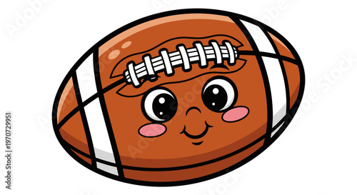 Cute cartoon american football with happy face and blush cheeks isolated on white