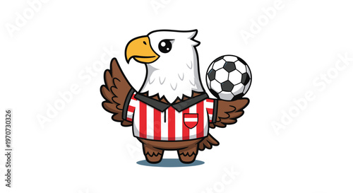 Cartoon eagle referee holding soccer ball mascot character for sports teams