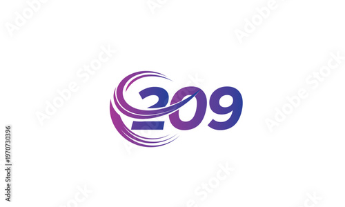 209 Number Logo Design with Purple Gradient Swirl Circle