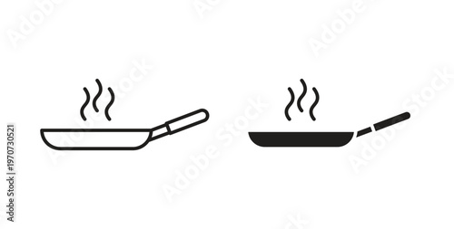 Frying pan icon design line and solid vector pack on white background