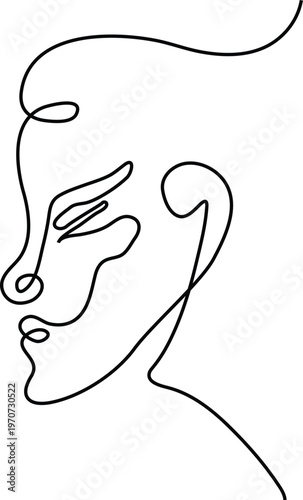 Minimalist Continuous Line Illustration of Human Face Profile Representing Identity Expression and Abstract Elegance Concept