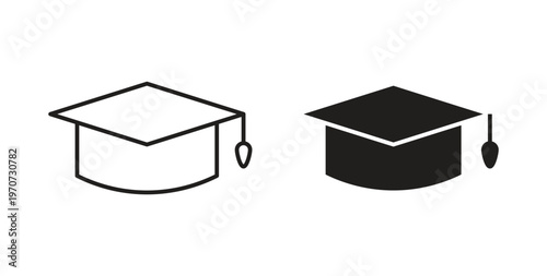 Graduation cap icon design line and solid vector pack on white background
