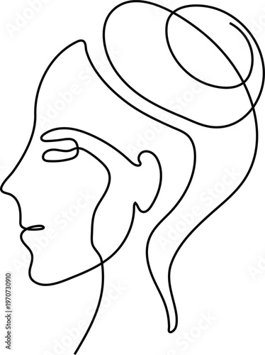 Minimalist Continuous Line Illustration of Human Profile with Bun Representing Identity Expression and Abstract Elegance Concept