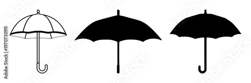 Insurance umbrella set with solid black icon on white background featuring protection, coverage, safety with iconography and vector graphic