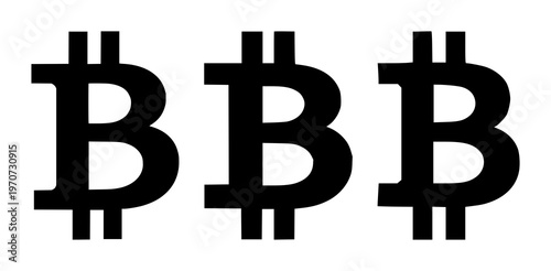 Bitcoin currency symbol set with solid black color featuring cryptocurrency, digital money, financial technology with blockchain and global payment