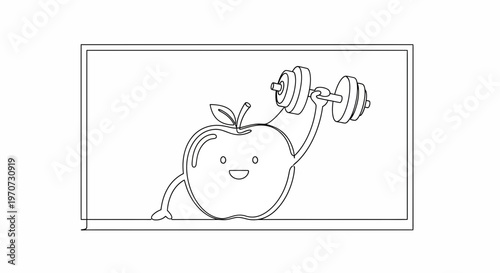 Healthy Apple Character Lifting Dumbbell, Fitness and Nutrition Concept