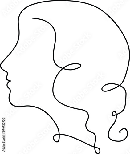 Minimalist Continuous Line Illustration of Human Profile with Flowing Hair Representing Identity Expression and Abstract Elegance Concept