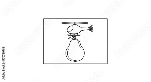 Helicopter Lifting a Pear: Whimsical Food Transport and Delivery Concept