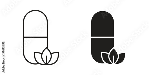 Herbal capsule icon design line and solid vector pack on white background