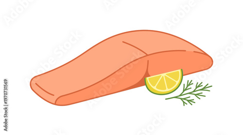 Minimal flat vector illustration of a fish fillet (boneless), clean smooth shape, seafood preparation concept, simple geometric form, clean outline, limited solid colors