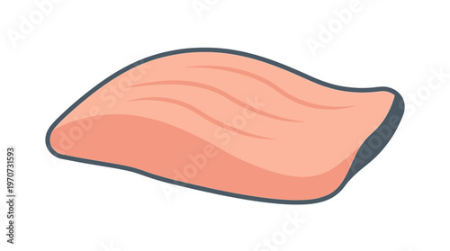 Minimal flat vector illustration of a fish fillet (boneless), clean smooth shape, seafood preparation concept, simple geometric form, clean outline, limited solid colors