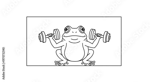 Funny Frog Lifting Weights, Fitness, Healthy Lifestyle, Cartoon Style
