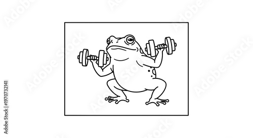 Funny Frog Lifting Weights, Fitness Motivation, Cartoon Style