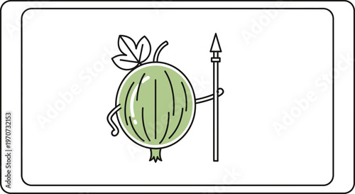 Funny Gooseberry Character Holding Spear, Healthy Food Mascot, Cartoon Style