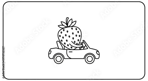 Funny Strawberry Driving Convertible Car, Cartoon Style