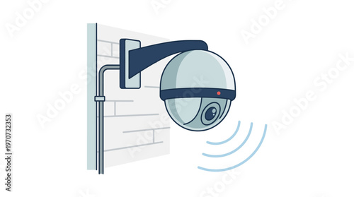 Minimal flat vector illustration of a security CCTV camera mounted on wall, surveillance concept, clean outline, limited solid colors