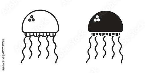Jellyfish icon design line and solid vector pack on white background