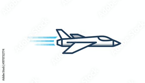 Fast Jet Airplane Icon Speed Motion Blur Blue Lines White Background