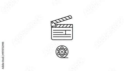 Film Clapperboard and Film Reel Icons: Cinema Production and Movie Making Concept