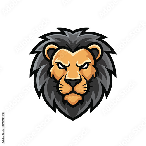 A menacing lion's face with a fierce expression and a distinctive mane