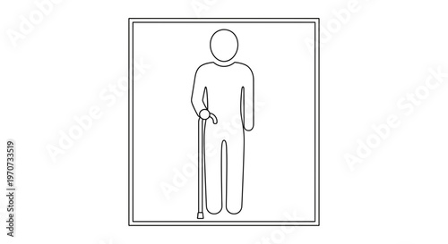 Elderly Man with Cane Icon, Senior Person Silhouette, Accessibility Symbol