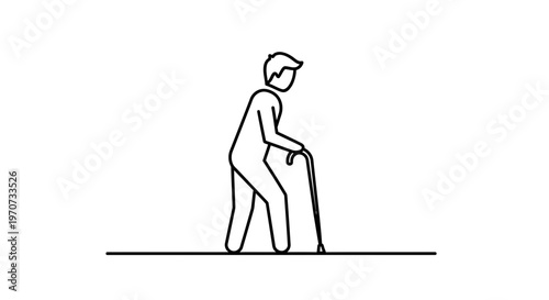 Elderly Man Walking with Cane, Senior Person Health Care, Old Age Mobility Aid