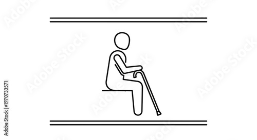 Elderly person sitting with cane, symbol of aging, support, and care