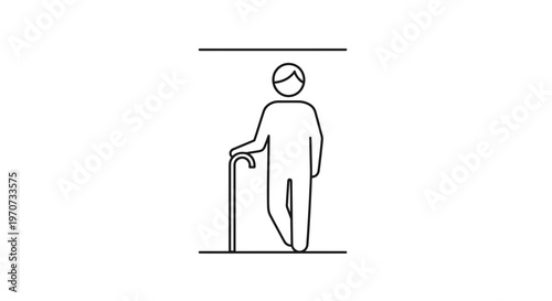 Elderly Man with Cane Walking, Senior Person Icon, Healthcare and Mobility Symbol