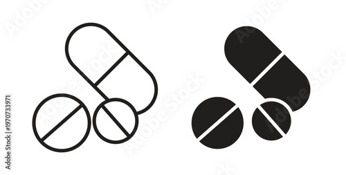 Medicine tablet icon design line and solid vector pack on white background