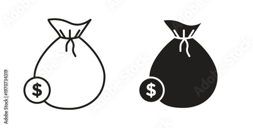 Money bag icon design line and solid vector pack on white background