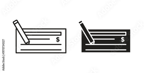 Money check icon design line and solid vector pack on white background