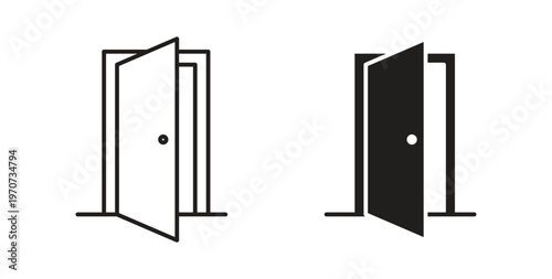 Open door icon design line and solid vector pack on white background