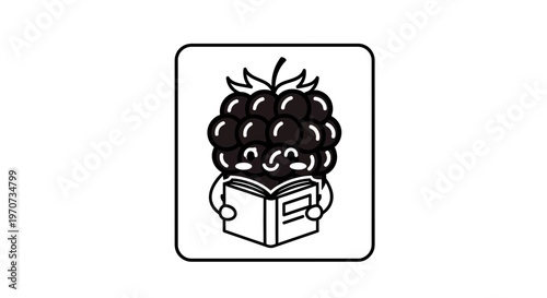 Cute Blackberry Character Reading a Book, Education Concept