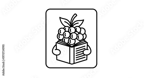 Cute Cartoon Raspberry Reading a Book, Education Concept