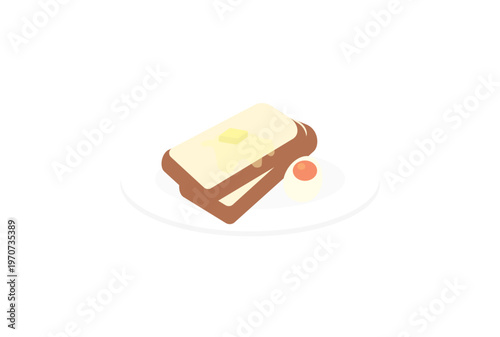 バター食パンとゆで卵の乗ったお皿