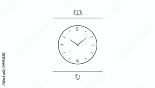 Clock with Book and Moon Icons: Time, Knowledge, and Day-Night Cycle
