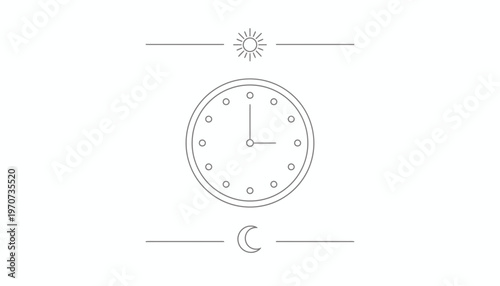 Clock with Sun and Moon Icons, Representing Day and Night Cycle, Time Management, Schedule