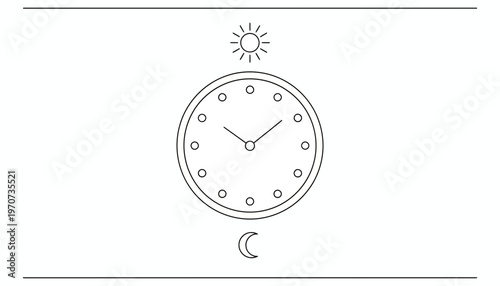 Clock with Sun and Moon Icons: Time Passing, Day and Night Cycle, Schedule Concept