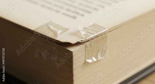 A Damaged Book Spine With Clear Tape Repair