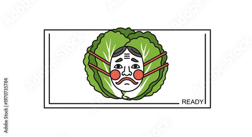 Creative Cabbage Mask with Traditional Japanese Face and Red Cheeks