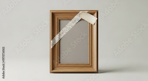 A Brown Wooden Picture Frame With Ribbon
