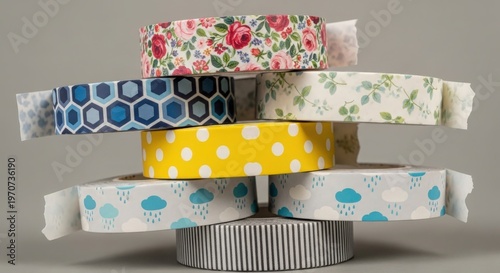 A Stack Of Colorful Washi Tape Rolls With Various Patterns