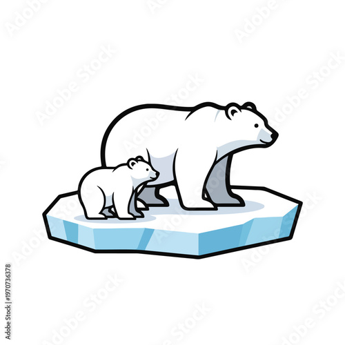 A mother polar bear and her cub on a melting ice floe