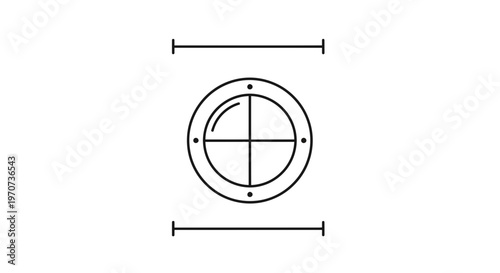 Circular Porthole Window with Measurement Lines, Nautical and Marine Design Element