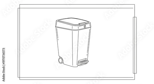 Clean Line Art Illustration of a Modern Pedal Bin with Wheels