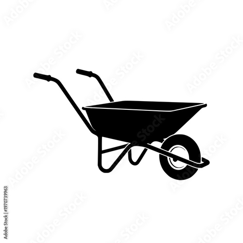 A wheelbarrow with two handles and a single large wheel for transporting materials.