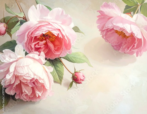 A delicate floral arrangement featuring soft pink peonies