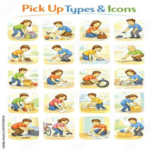 Pick Up Type Icons Set, Order Collection and Store Pickup Symbols, Click and Collect Line Icons, Retail Service Vector Pack