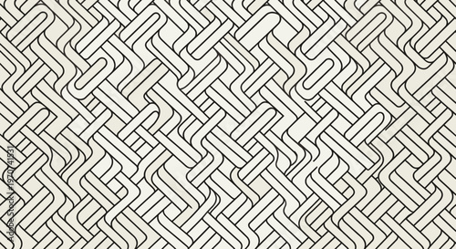 Interlocking maze like line pattern woven into a seamless monochrome surface where rounded paths repeat in every direction to create a calm geometric texture and modern abstract rhythm