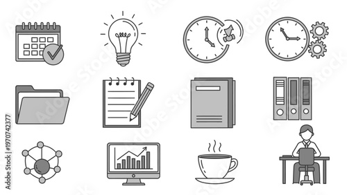Business and Office Icons Set for Productivity and Organization.